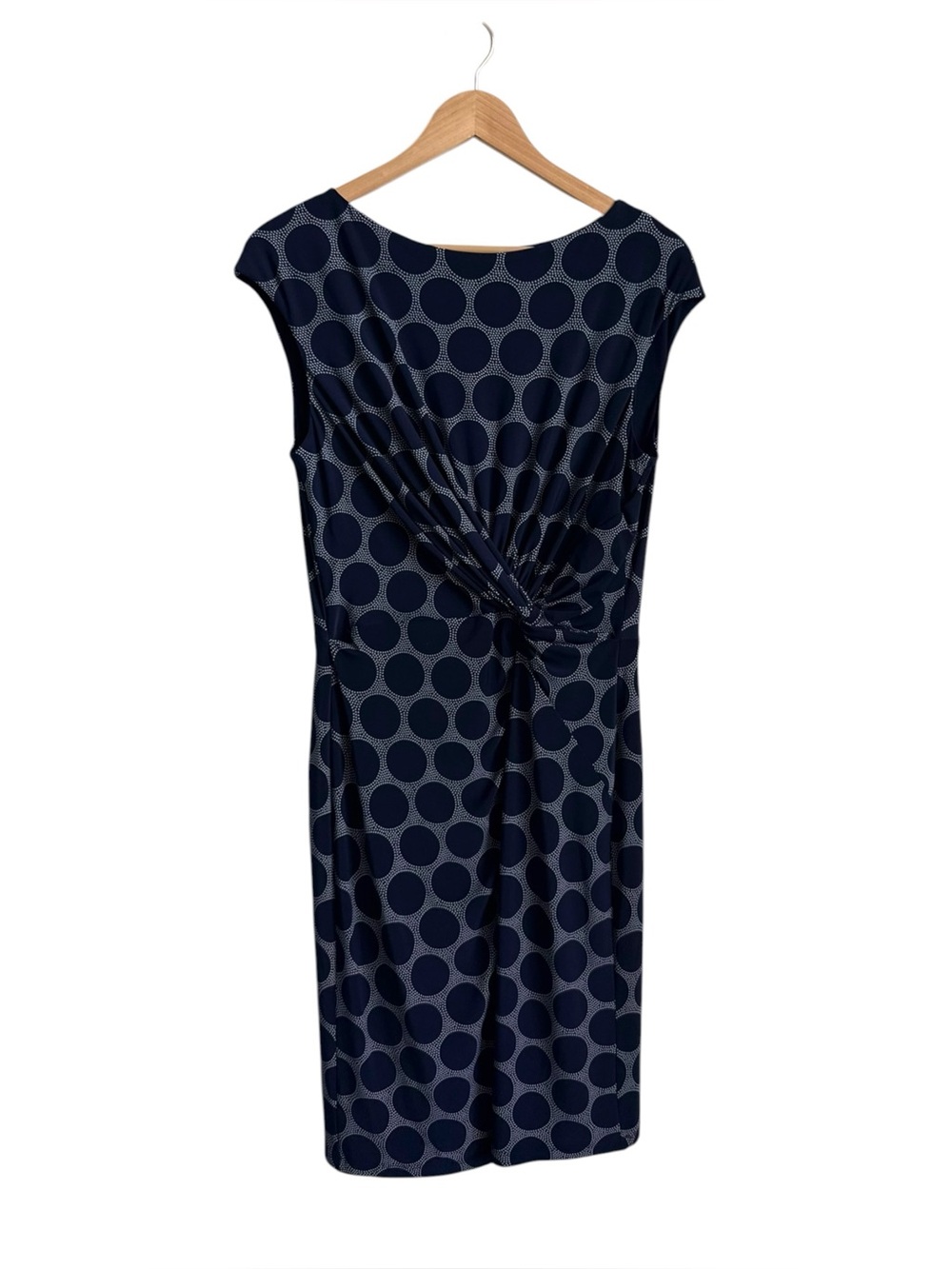 Lauren Ralph Lauren Navy Polka Dot Twist Front Sheath Dress Women's 12
